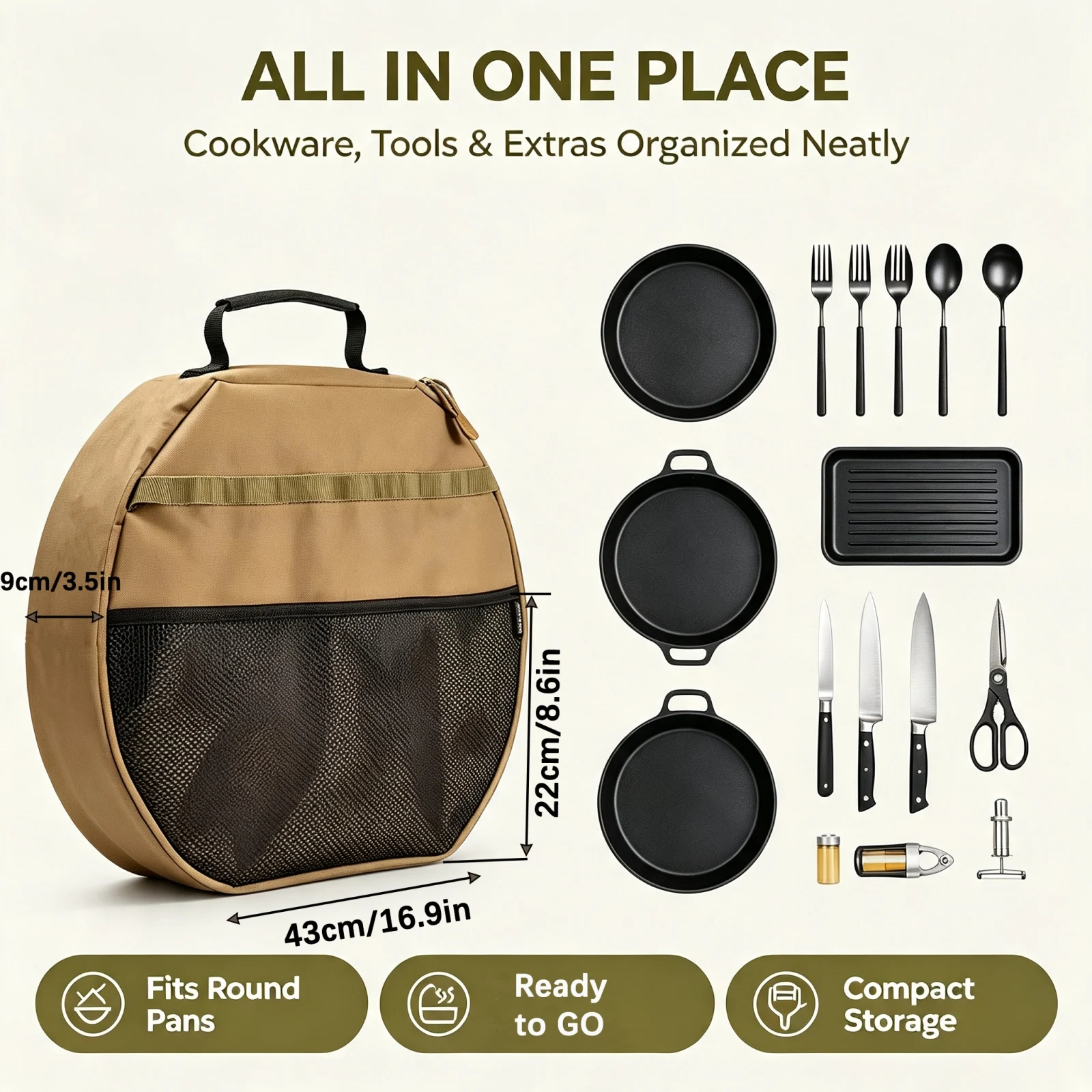 Round Grill Pan Carry Bag Padd - Skillet Cast Iron Camp 评论和价格
