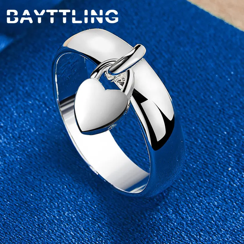 Fashion 925 Sterling Silver 6/7/8/9/10# Fine Cute Heart Lock Ring For Women Charm Christmas Gift Wedding Jewelry Accessories