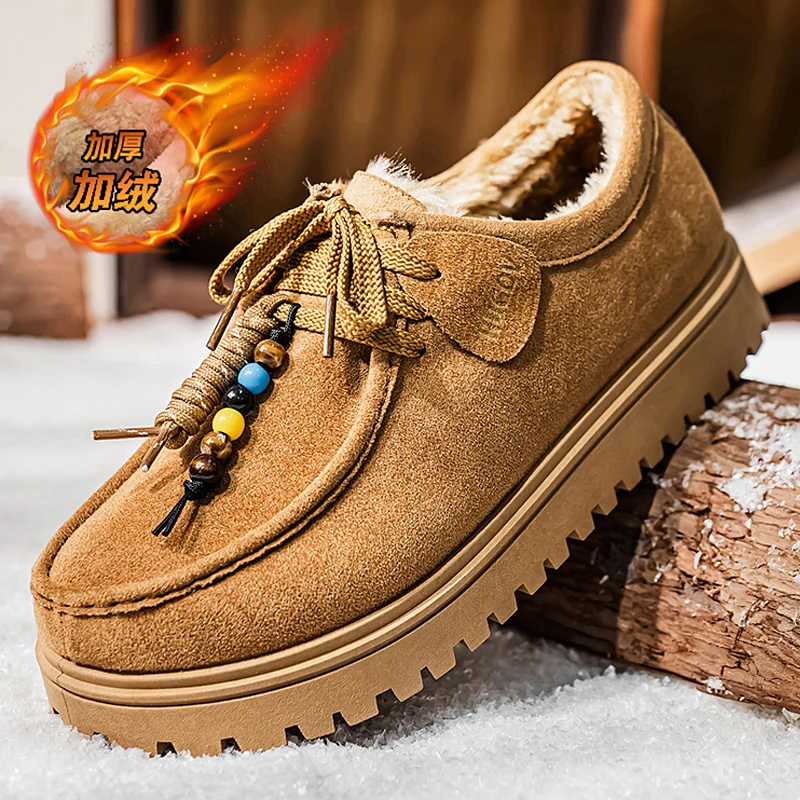 

Men Retro Lace Up Fleece Lined Work Boots Non Slip Thick Sole Wind Blocking Warm Ankle Boots For Outdoor Leisure In Cold Autumn