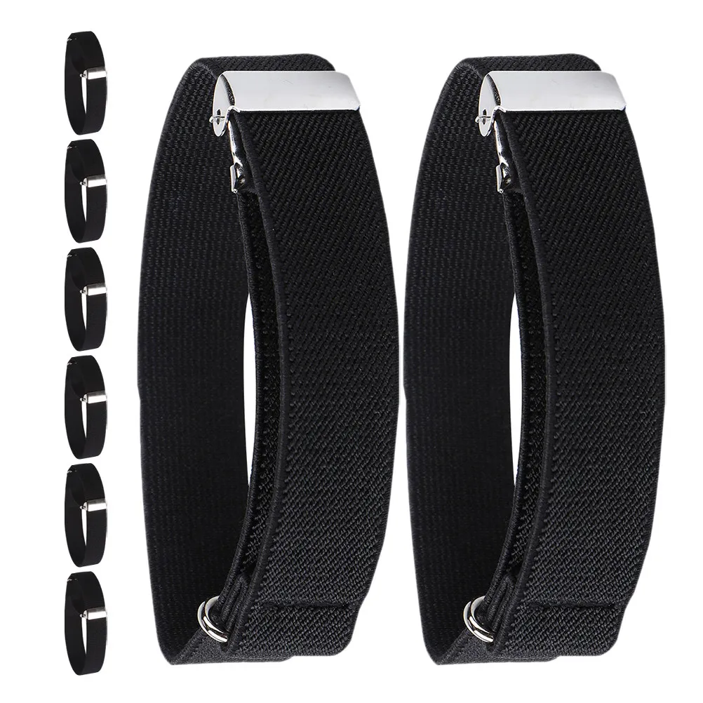 4-ペアの弾性スリーブガーター調節可能なアームバンドノンスリップシャツバンドホルダーユニセックスストレッチアームバンド男性女性用ブラック