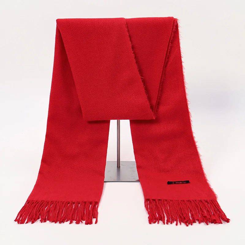 Plain Red Cashmere Scarf Winter Tassels Shawls Chinese Spring Festival Scarf Lady Soft Wraps Warmer Scarves Pashmina Scarf Cape