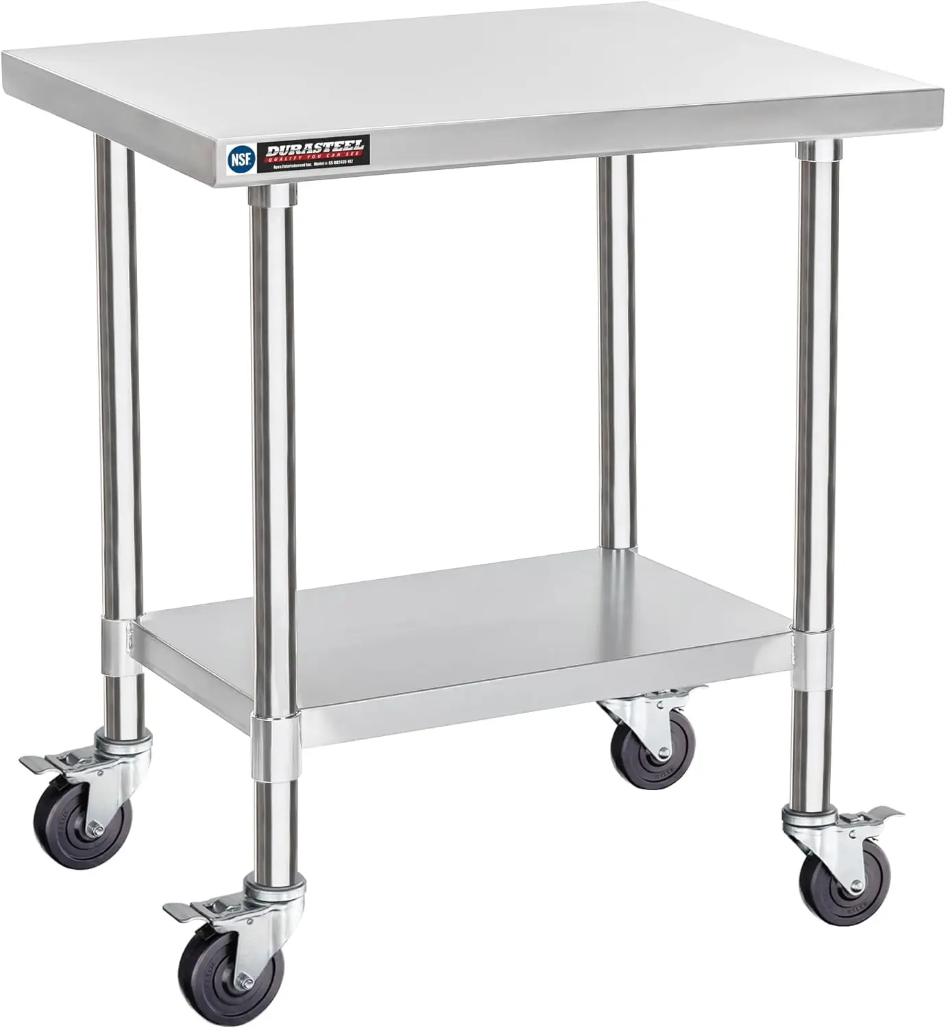 Durasteel Food Prep Stainless Steel Table -30 X 24 Inch Metal Table Cart - Commercial Workbench With Caster Wheel - Nsf