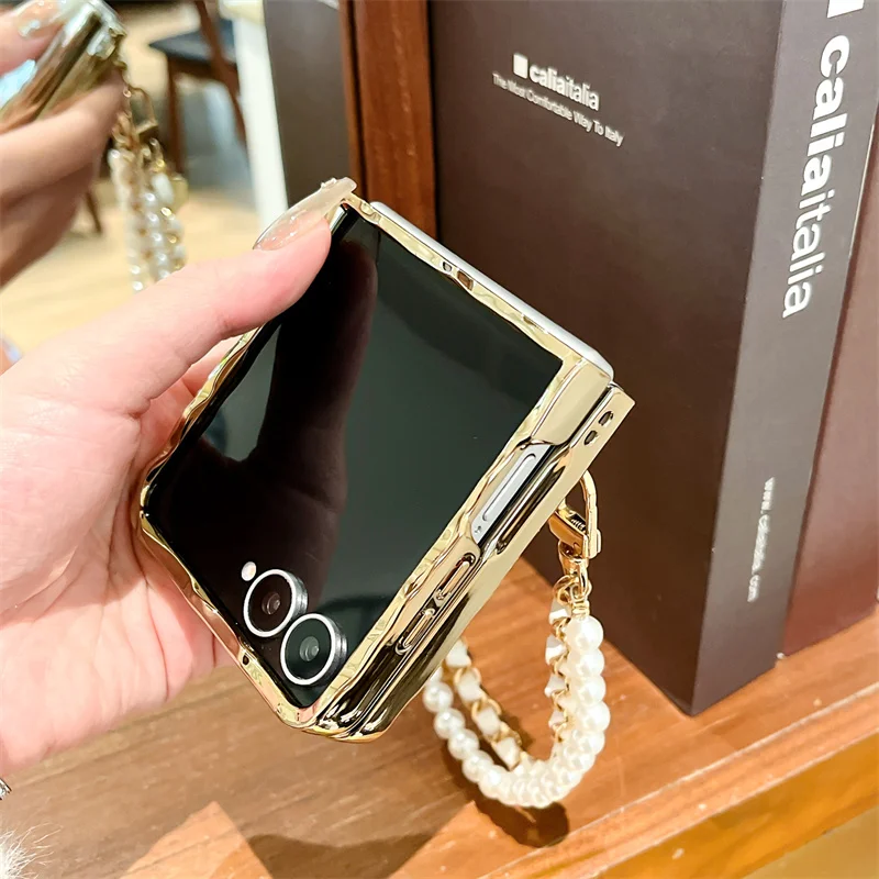 موضة تموجات الماء ليوبارد طباعة جراب هاتف لسامسونج غالاكسي Z فليب 7 6 5 4 3 Flip5 Flip6 Flip7 غطاء مع سلسلة حالات لطيف