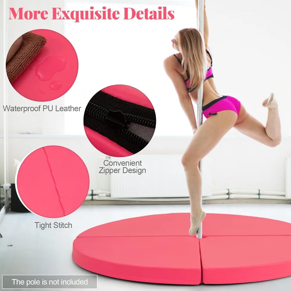 Pole Dance Mat, Foldable Round Crash Mat with EPE Foam Padding & PU Cover, Protective Fall Safety Cushion for Home
