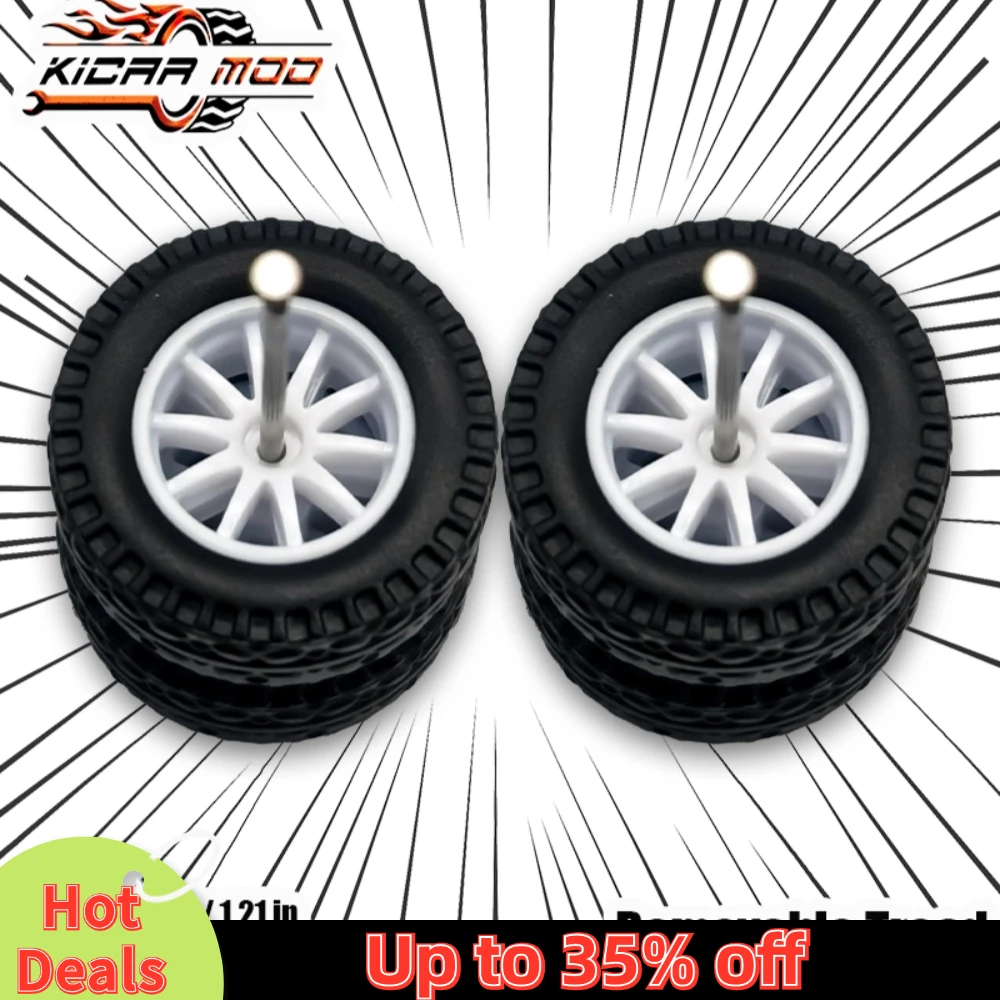 1/64 Model Car Wheels with Rubber All Terrain Tires Ten Spokes Refitting Parts for Off-road Vehicle HotWheels Medium Size 1 Set
