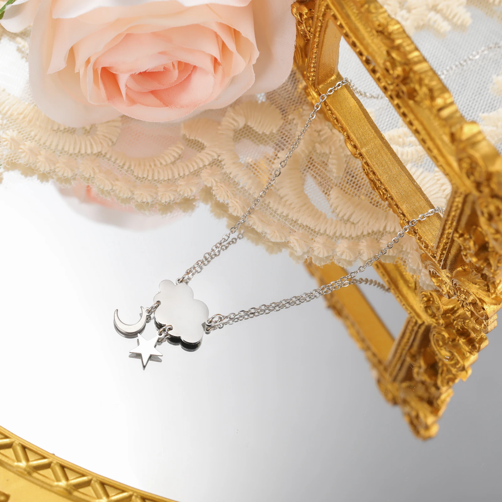 Skyrim سحابة ستار قلادة على شكل قمر قلادة الفولاذ المقاوم للصدأ السيدات والفتيات أسلوب بسيط يوم الناس الذكرى مجوهرات هدية 2025 #5