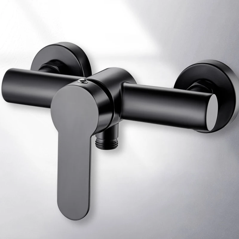 G1/2 بوصة الأسود الحمام دش صنبور الحائط المياه الساخنة والباردة صِمامُ تَغَيُّرِ التَّرَدُّدِ صنبور 304 الفولاذ المقاوم للصدأ الثلاثي حوض صنبور #2