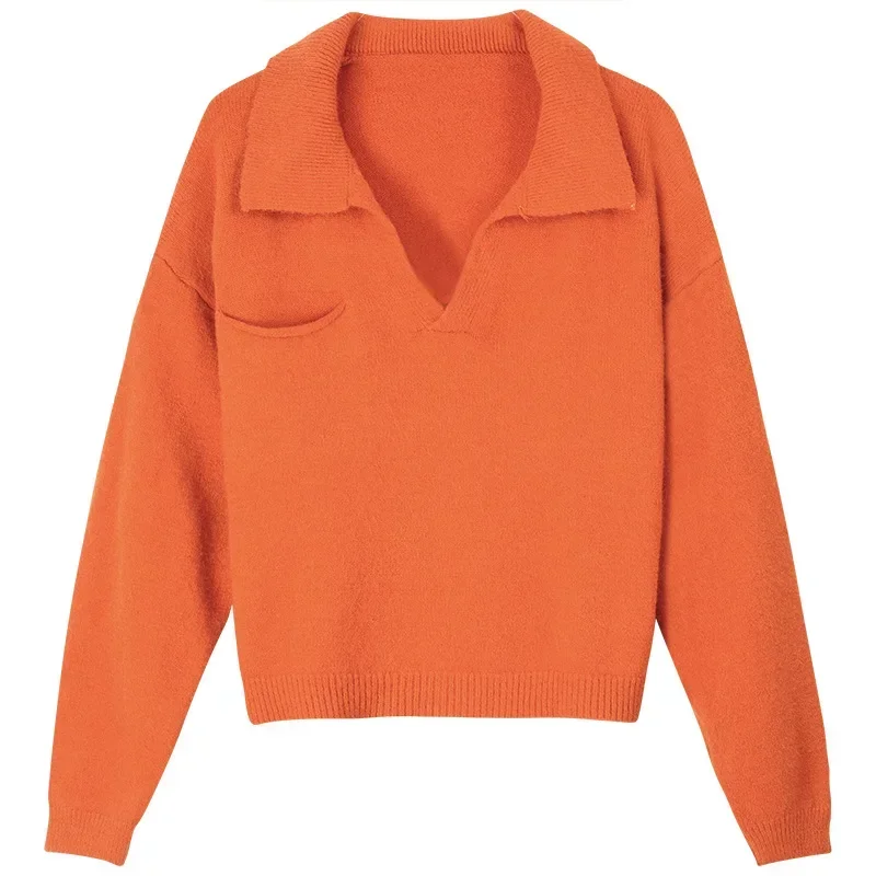 Maglione con scollo a V a maniche lunghe Stile morbido Top lavorato a maglia Dimagrante Retro Moda pigra Casual Autunno Vendita calda della stagione Allentato da donna
