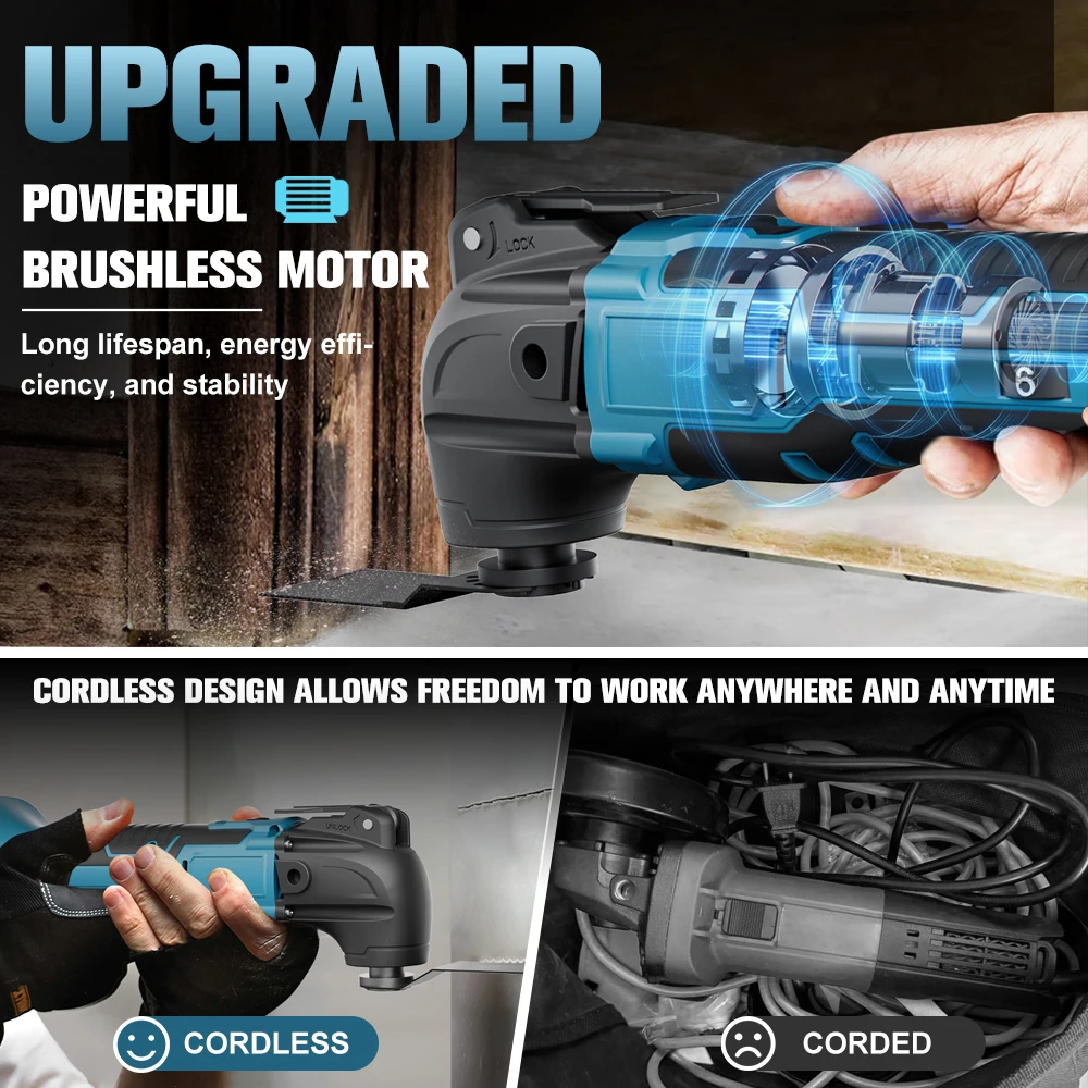 Cordless Oscillating Multi Function Tool For Makita For DEWALT 18V Battery 6 Gears Electric Saw Trimmer Shovel Cutting Saw Tools