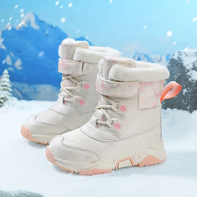Children Snow Boots 2026 Winter New Cotton Shoes Warm Fur Plush Kids Platform Outdoor High Top Girl Boy Waterproof Ankle Booties