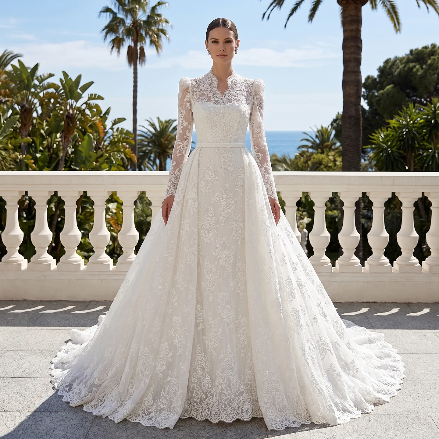 Sheer Fairy Wedding Dresses Elegant Mermaid Lace Long Sleeves Appliques Dubai Bridal Gown with Detachable Train SW686 Customized
