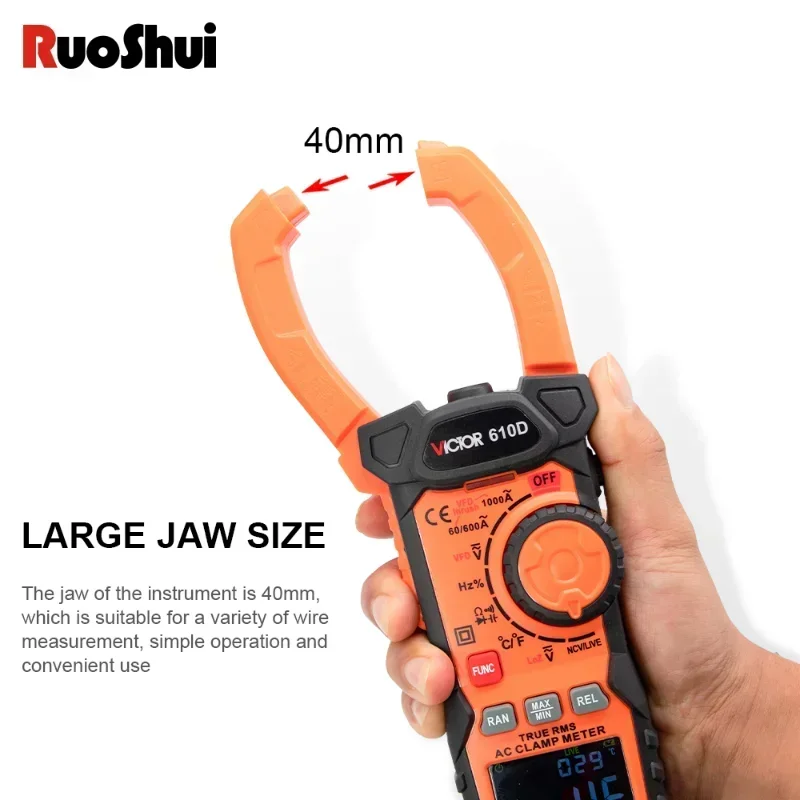 RuoShui 610 Digital Clamp Meter 1000V 1000A AC DC True RMS Professional Pinza Amperimetrica Capacitance Ohm Hz VFD Multimeter