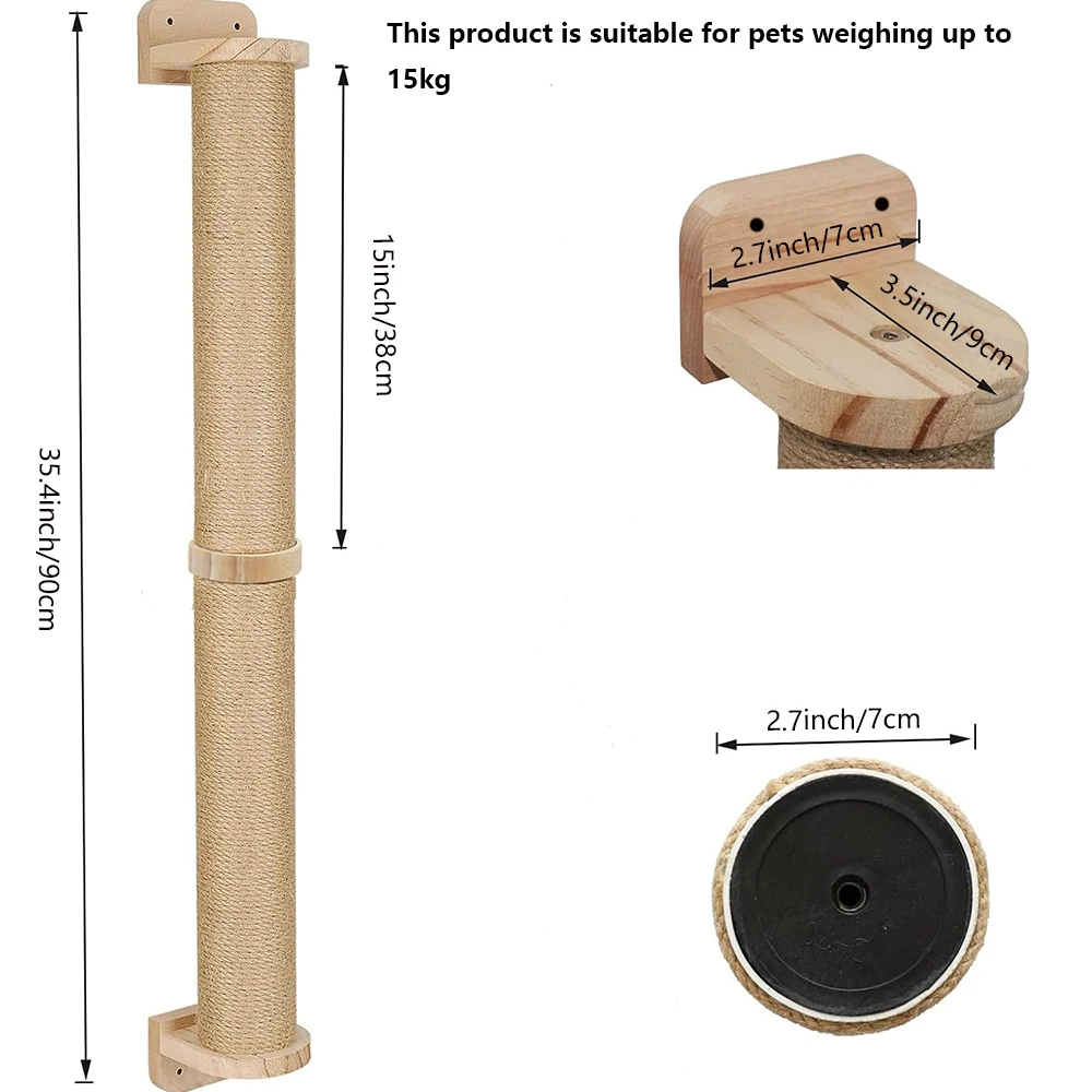 Wall mounted cat scratching column is suitable for small and medium-sized cats - indoor cat activity tree with jute rope grabbin