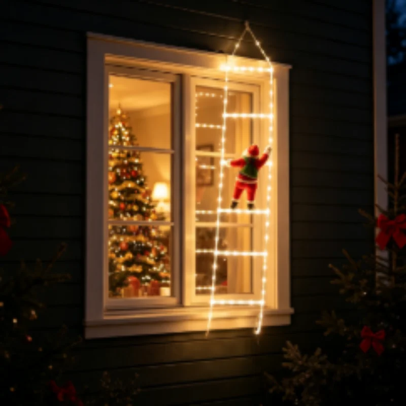 Christmas Lights String Lights Santa Claus Climbing Ladder LED Light for Window Party Indoor House Yard Festival Decoration
