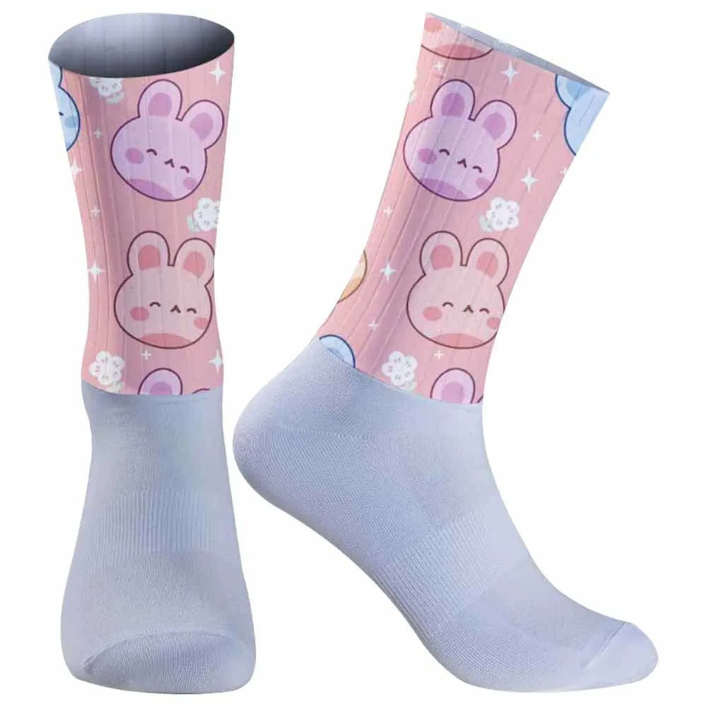 Non-Slip Seamless Silicone Running Sports Road Bike Socks New Ice cream bunny Striped Cycling Socks Christmas socks