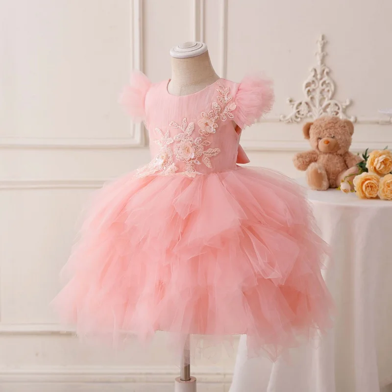 

Children's Dress Girls Tulle Skirt Middle Children Princess Dress Dress Sequined Three-Dimensional Floral Skirt Performance