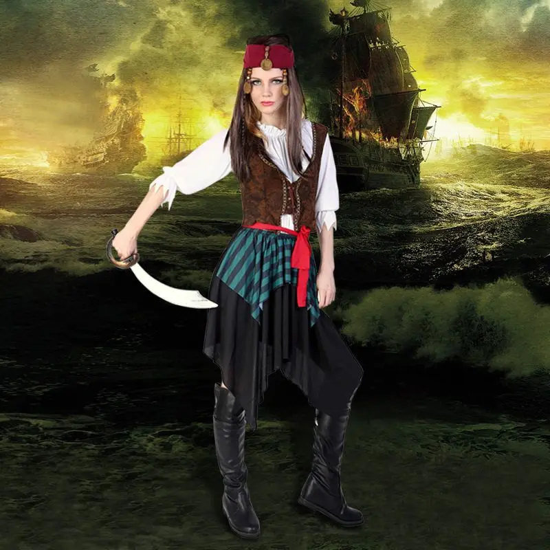 الكاريبي القراصنة تأثيري حلي loween الاسمية الرجال النساء الزي ular فيلم التلفزيون زي العرقية مرحلة الأداء الملابس