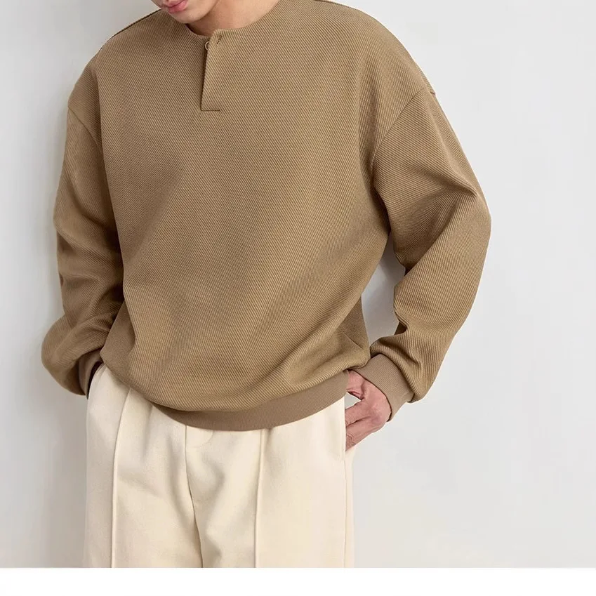 Men Top Half Open Collar Neck T-Shirt Neck Sweater Men Jacquard Texture