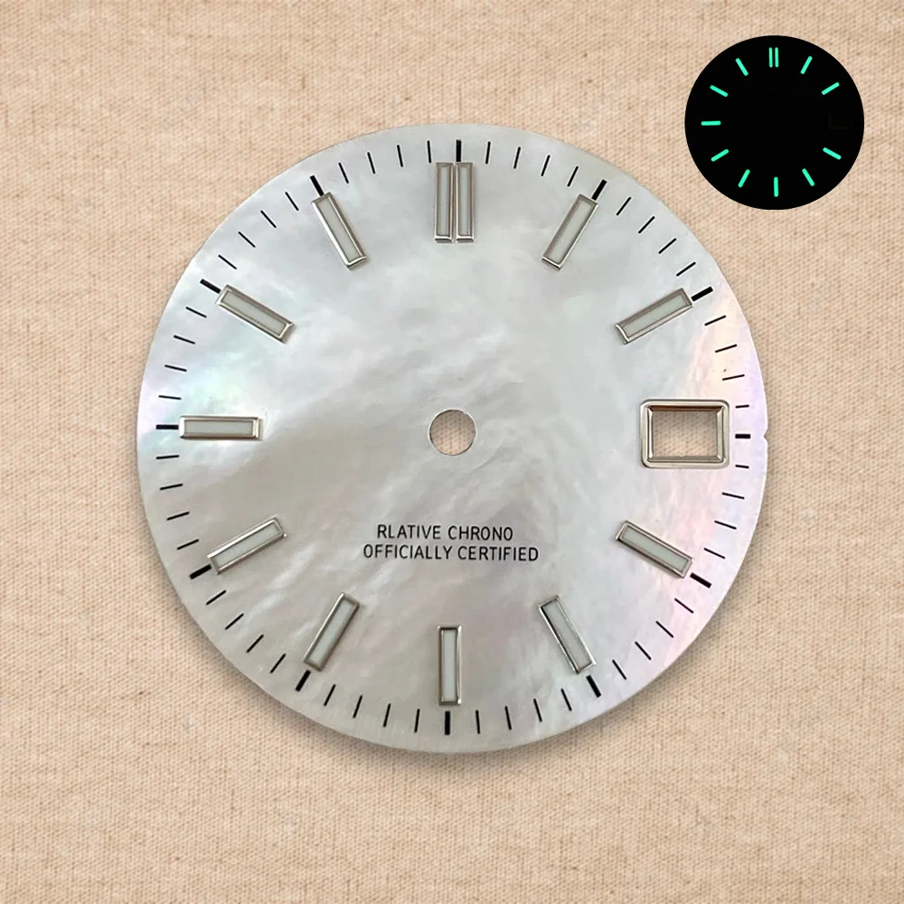 New 28.5mm S Logo NH35 Dial Logs Mother Pearl Dial Fit NH36 Movement Green Luminous Watch Modification Accessories Repair tools view 4