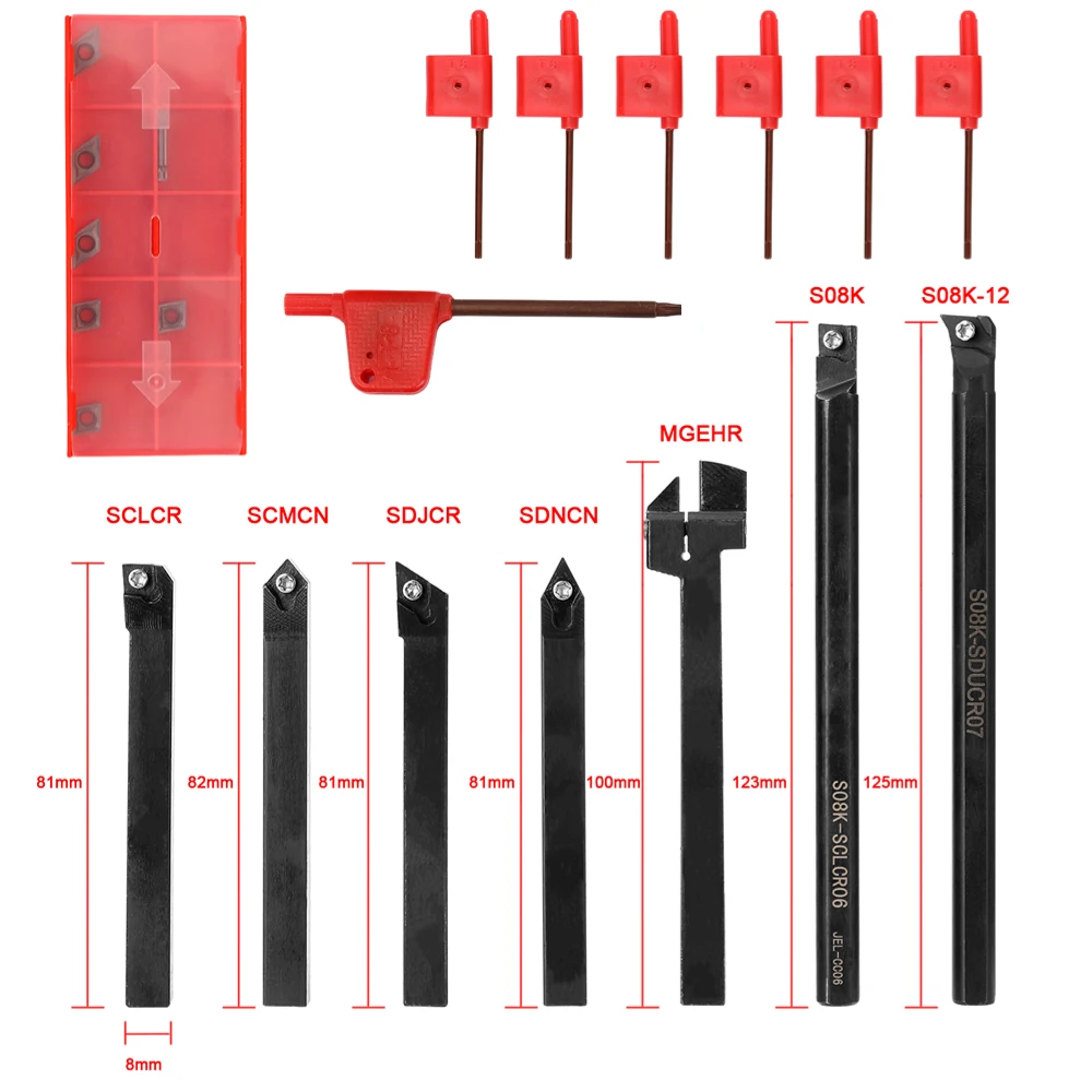 8mm 10mm 12mm 16mm Shank Lathe Turning Tool Holder Boring Bar Lathe Tool Lathe Cutter CNC Metal Turning Rod Holders and Inserts