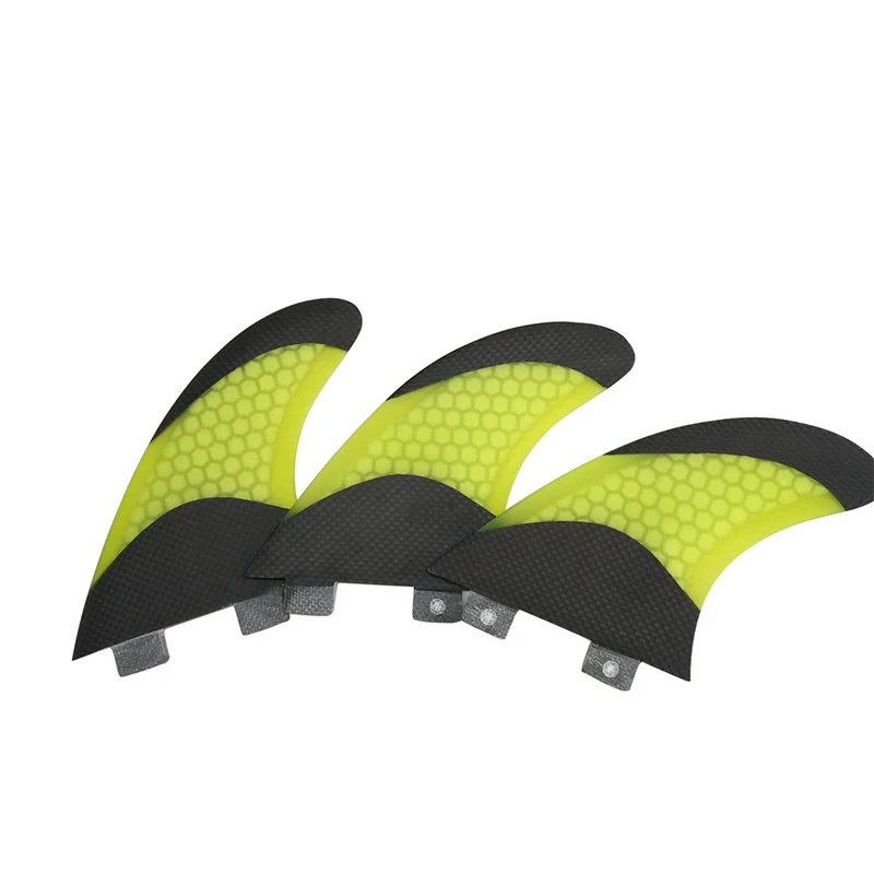 UPSURF FCS Carbon Fiber Honeycomb Quilha 3pcs/set M/L Surfboard Fin Thruster Double Tabs Green/Yellow Surf Fin Beach Accessories