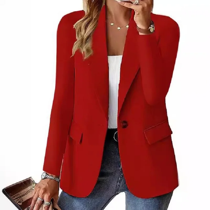 ﻿ Women Autumn Blazers Feminino Coats Ladies Long Sleeve Solid Color Outerwear Blazer de mujer