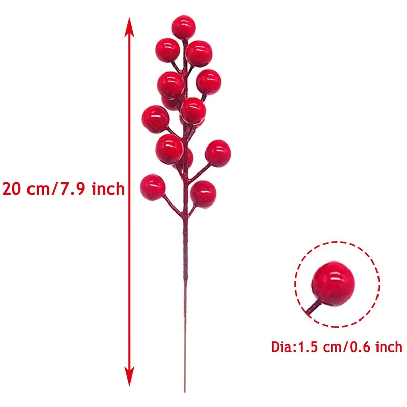 ABPQ-Red Berry Stems,48 Pack 7.9 Inch Artificial Christmas Berries Holly Picks Branch For Christmas Tree,DIY Wreath,Party