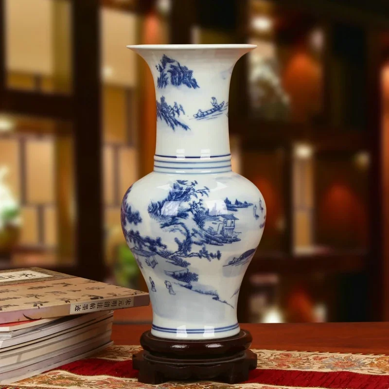 New Arrivals Jingdezhen Ceramics Classical Landscape Blue And White Porcelain Vases Modern Chinese Home Living Room Decoration