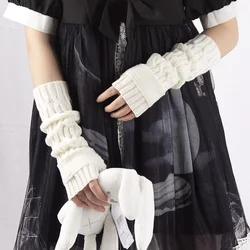 Women Knitted Gloves Half Finger Arm Cover Gothic Lolita Knitted Long Glove Girls Hand Warmer Winter Mittens Fingerless Gloves