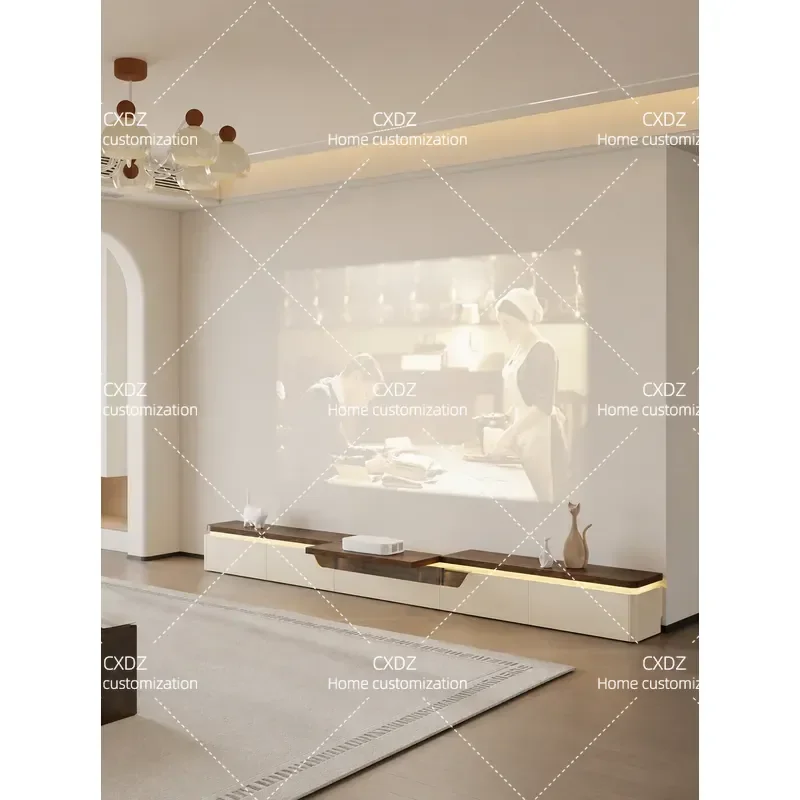 Floor to Ceiling TV Cabinet for Living Room Medieval Cream Style Advanced Sense Laser Design Ultra Narrow Thin Customizable