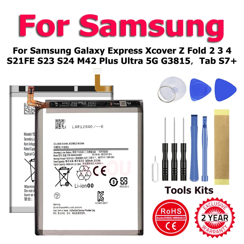 

EB-BF916ABY EB-BF917ABY New Battery For Samsung Galaxy Express Xcover Z Fold 2 3 4 S21FE S23 S24 M42 Plus Ultra 5G G3815，Tab S7+