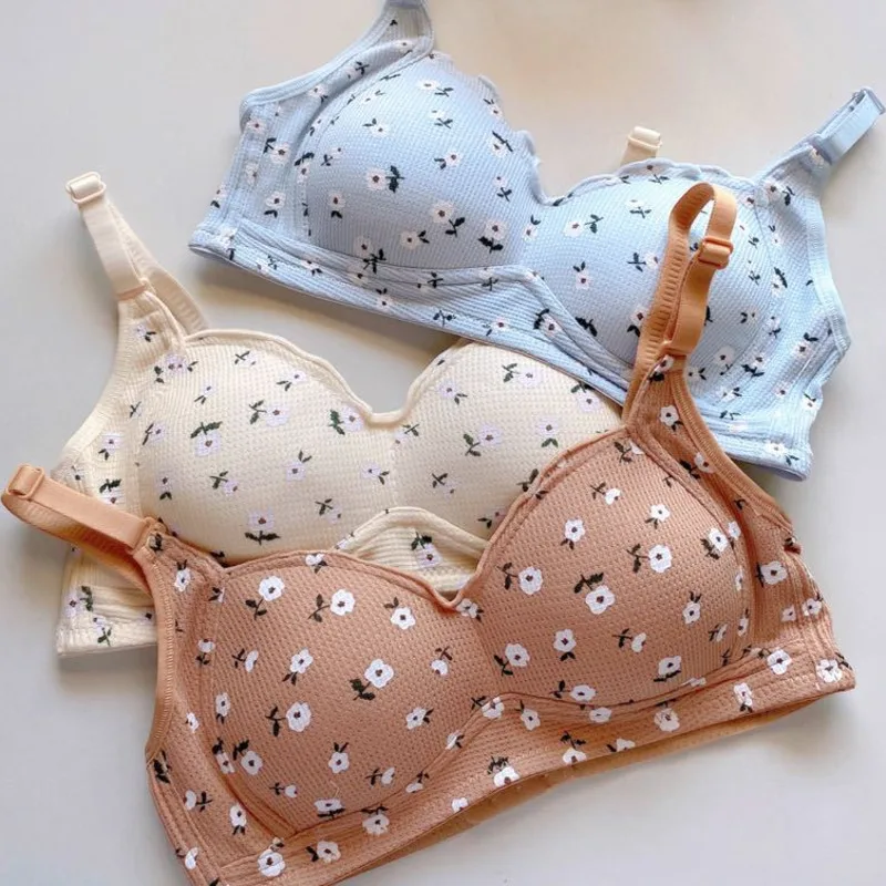 SP&CITY Flower Printed Wire Free Seamless Women\'s Bra Sexy Gathered Breathable Bra Girls Beautiful Back Comfortable Cute Bra