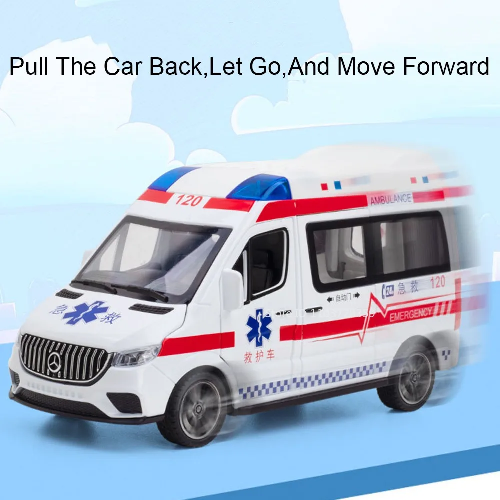 1:24 Scale รถพยาบาลรถตํารวจรุ่น Miniatur ของเล่นโลหะผสม Diecast เสียงประตูเปิดดึงกลับยางยางสําหรับของขวัญเด็ก