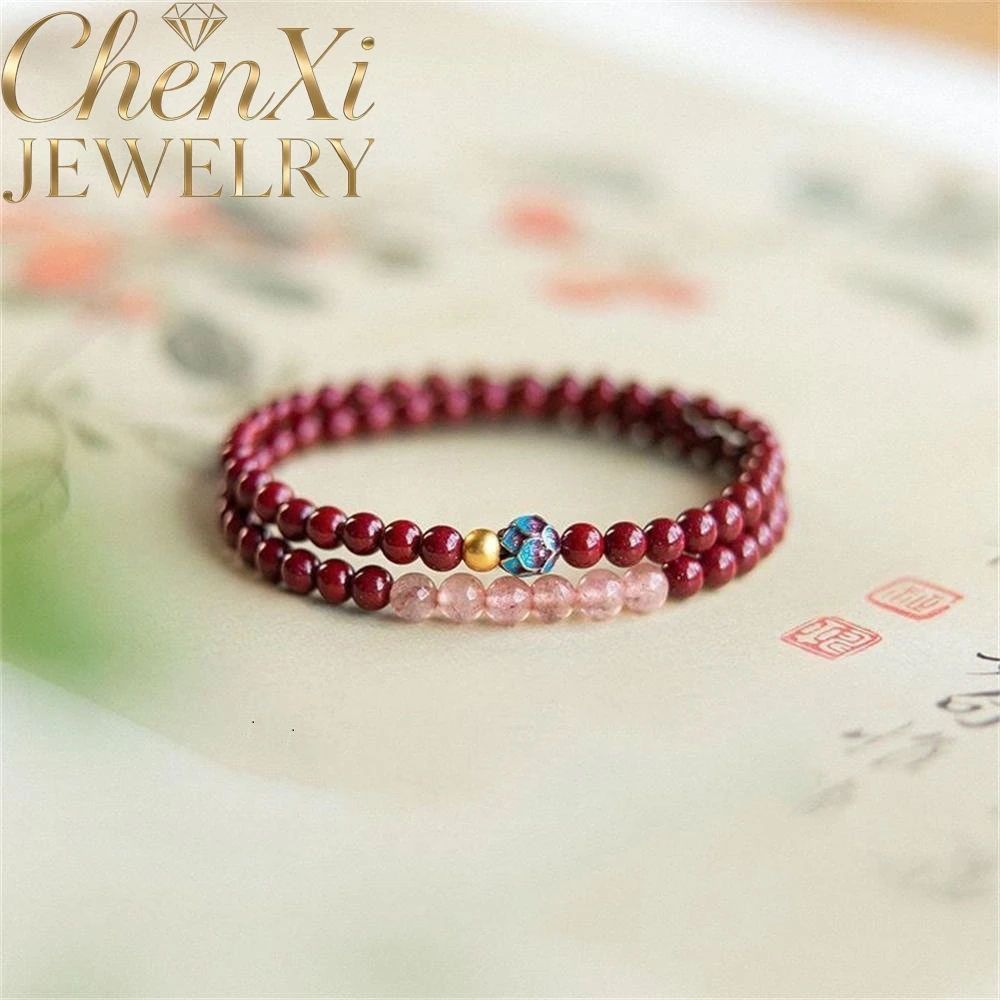 

High-End Cinnabar Enamel Lotus Crystal Bracelet Luxury Quality Fashion Fine Jewelry Exquisite Elegant Popular Charms Young Gift