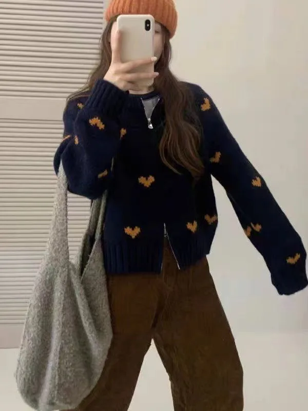 Cárdigan Corto de Punto ueso con Cierre Doble, Cuello Redondo, Top Entallado para Mujer, Moda Otoño Invierno 2025