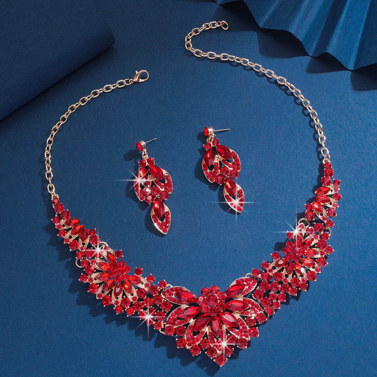 3PC Women\'s Wedding Season Fashion Luxury Flower Necklace Earrings Jewelry Set Suitable for Wedding Parties and Festival Gifts
