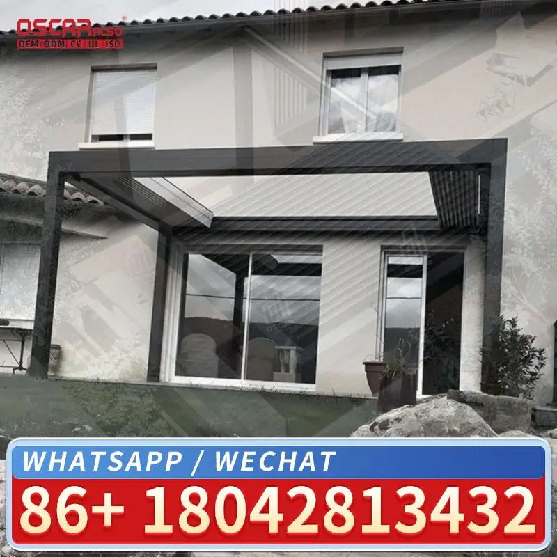 Waterproof Electric Louvered Roof Motorized Pavilion Powder Coated Frame Pressure Treated Wood Louver Pergola
