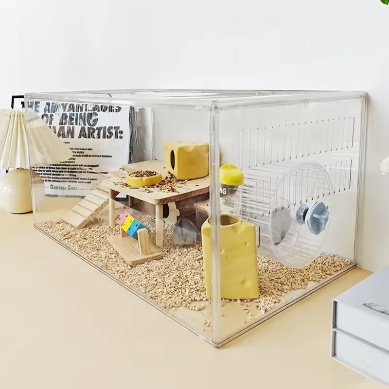 luxurious-eco-friendly-hamster-cage-home-use-60cm-size-special-acrylic-panoramic-transparent-space-golden-bear-extra-large
