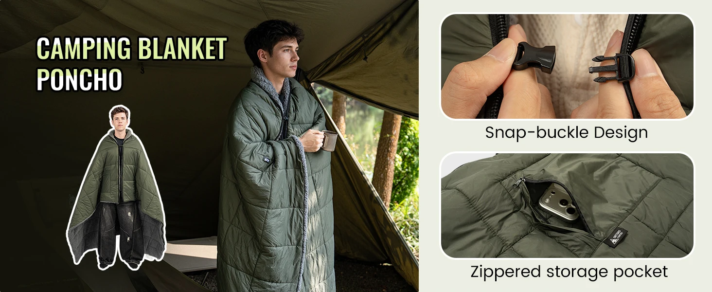 ONETIGRIS Campingdecke Tragbarer Poncho Schlafsack Wasserdicht Flammhemmend Warme Outdoor-Decke für kalte Winterwanderungen – Detail 3