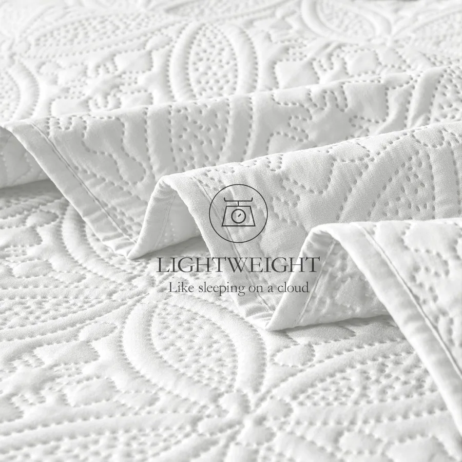 풀 퀸 퀼트 세트 화이트 마이크로파이버 경량 침대보 사계절용 초음파 엠보싱 솔리드 커버렛 부드러운 촉감