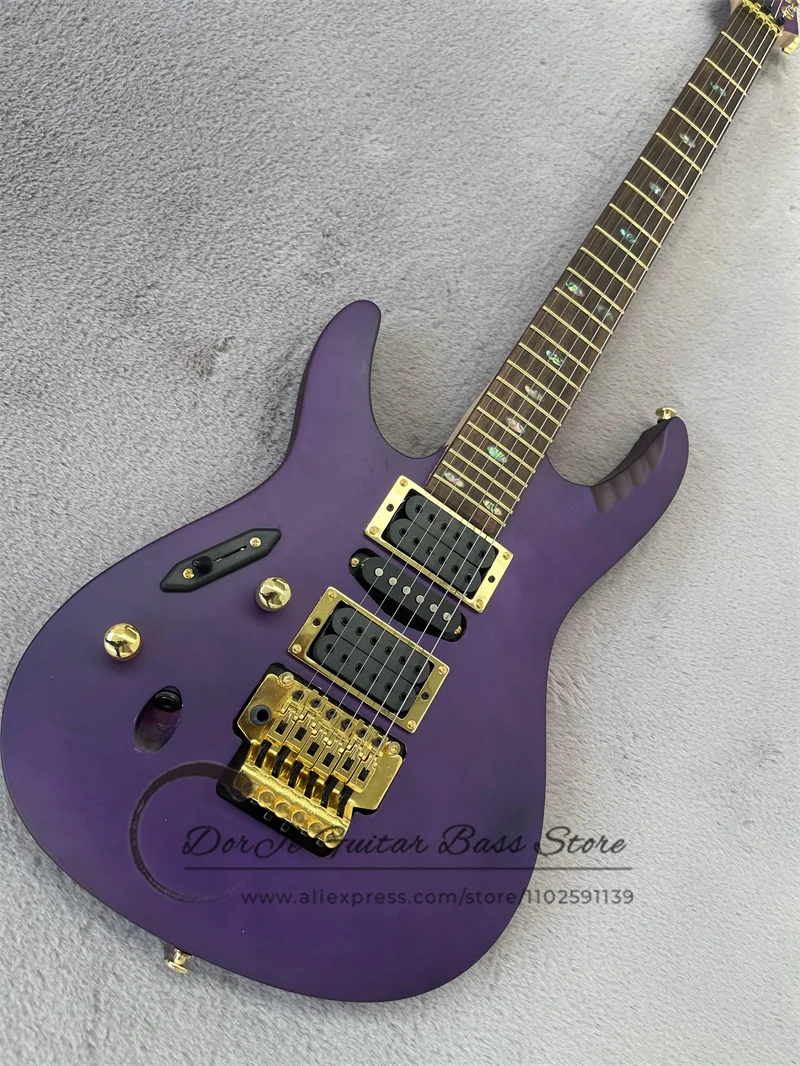 Left Hand Electric Guitar Matte Purple Thin Body Rosewood Fingerboard Tremolo Bridge HSH Pickups Gold Tuners