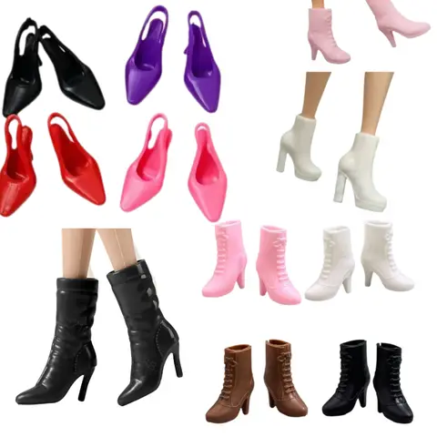5/4/3pairs High Heels Toy Black White Brown Long Boots Flat Sports Shoes Footwear For Barbie BJD 1/6 Scale Doll Accessories