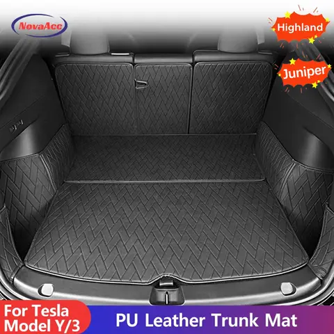 Tapis de coffre en cuir entièrement entouré, doublure imperméable et antidérapante, tapis de sol personnalisé pour Tesla modèle Y Juniper 3 Highland 2017 à 2025