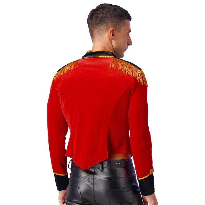 Chaqueta de circo para hombre, traje de Showman, esmoquin de terciopelo con flecos en el hombro, ropa de actuación para carnaval y Halloween