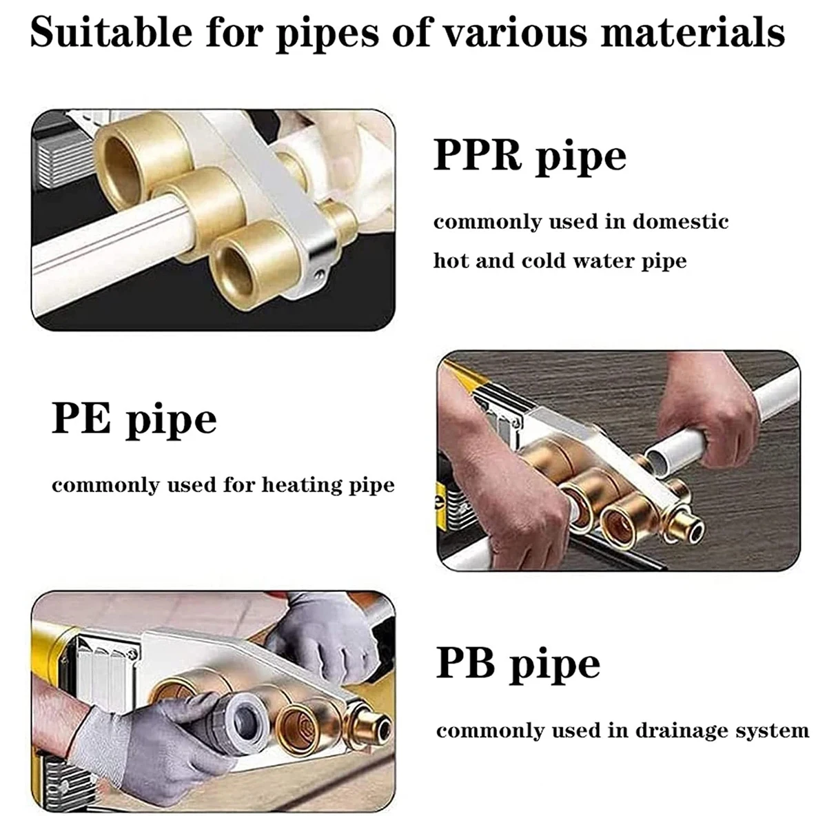 Pipe Welding Machine 1000W/800W Pipe Soldering Iron Plastic Welding PP/PPR/PB/PE Pipe Heating Hot Melt Tool Set 20-63mm Nozzle