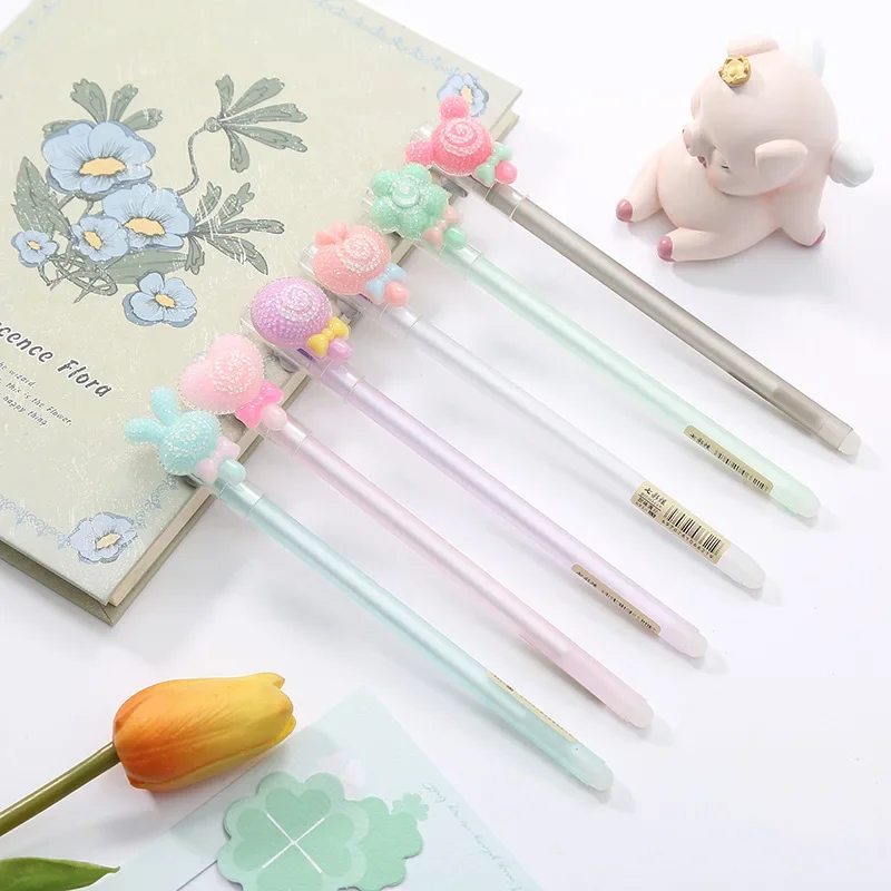 

48 Pcs/lot Creative Lollipop Animal Erasable Gel Pen Cute 0.5mm Signature Pens Office School Writing Supplies Promotional Gift