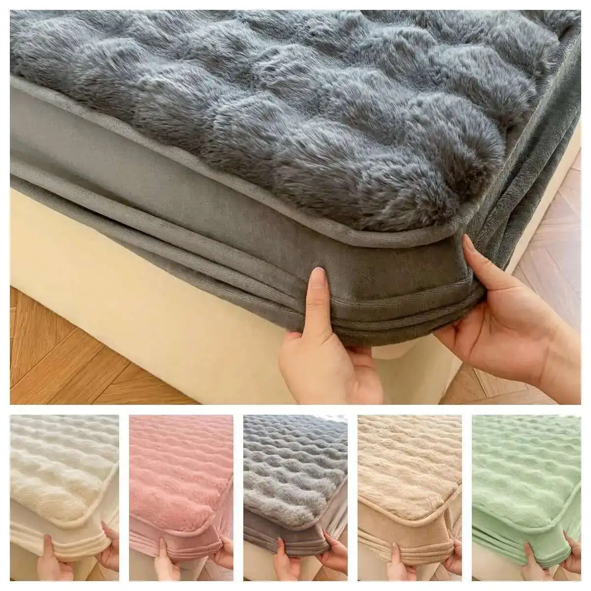 

Fluffy Plush Fitted Sheet - Long Hair Fleece Winter Warm Mattress Cover For Double Bed, Fundas De Colchón (Solid Color)​