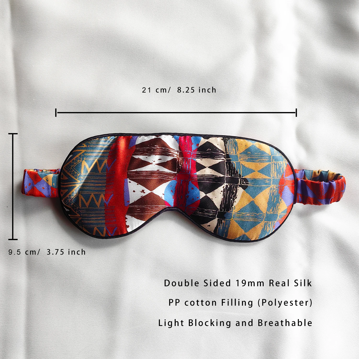 19 MM Natural Silk Sleep Eye Mask Light-Blocking Ultra-Soft Eye Cover Adjustable Print Eyeshade for Night Sleeping, Travel, Nap