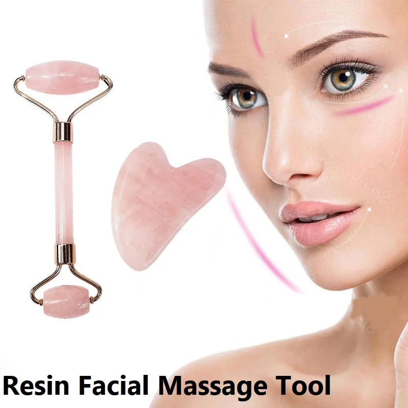 Rolo massageador facial de pedra gua sha, 2 peças, ferramentas de cuidados com a pele, pedra gousha para rolo facial, raspador de guache lbhl07