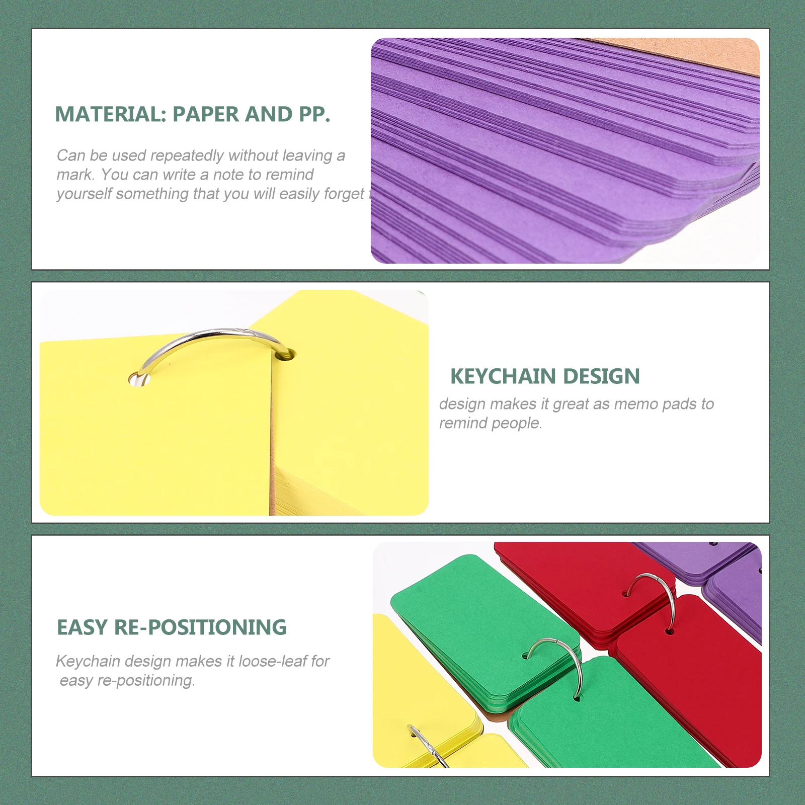 4Pcs Keychain Memo Pads Portable Loose-Leaf Notebook Reusable Writing Notes for School Office Student Stationery